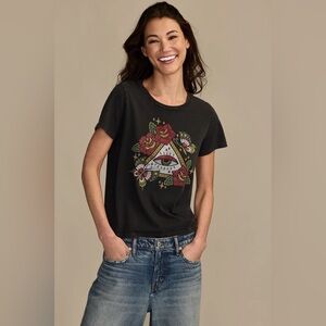 NWT LUCKY BRAND Tattoo Pyramid Eye Rhinestone Cotton Graphic T-Shirt size small